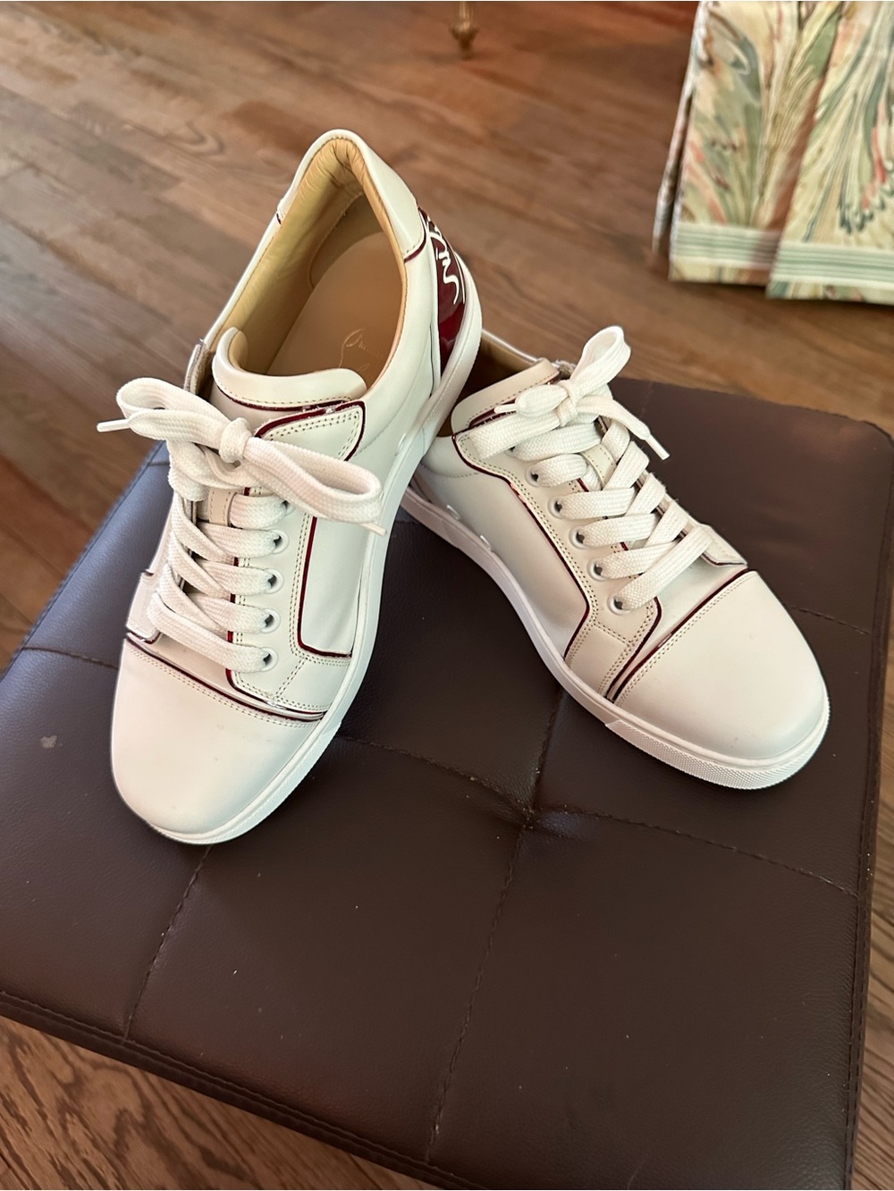 Christian Louboutin Ladies White Leather Sneakers - Picture 2 of 9